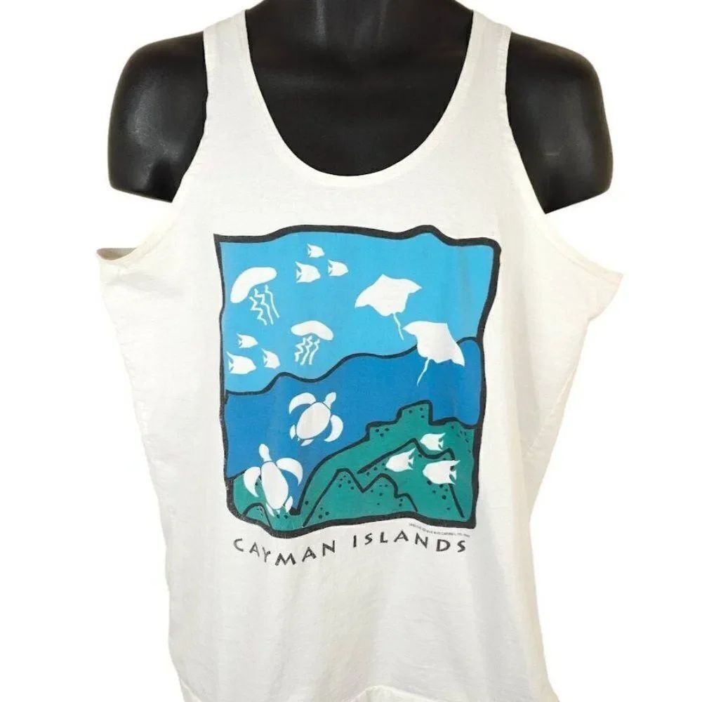 Vintage Cayman Islands Tank Top Mens Size Large 90s Sea Turtle Stingray